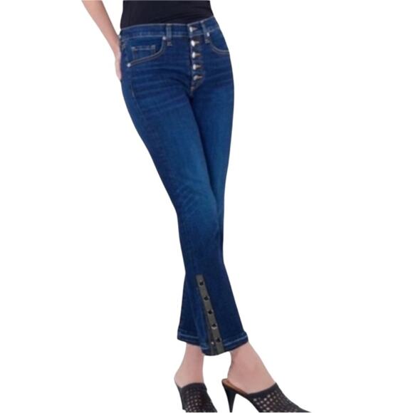 Veronica Beard Carolyn Baby Boot Button Fly Cropped Raw Hem Jeans Size 28 NWT